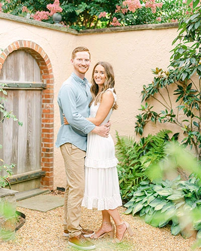 Happy couple posing outdoors at The Red Fox Inn & Tavern for photo session.