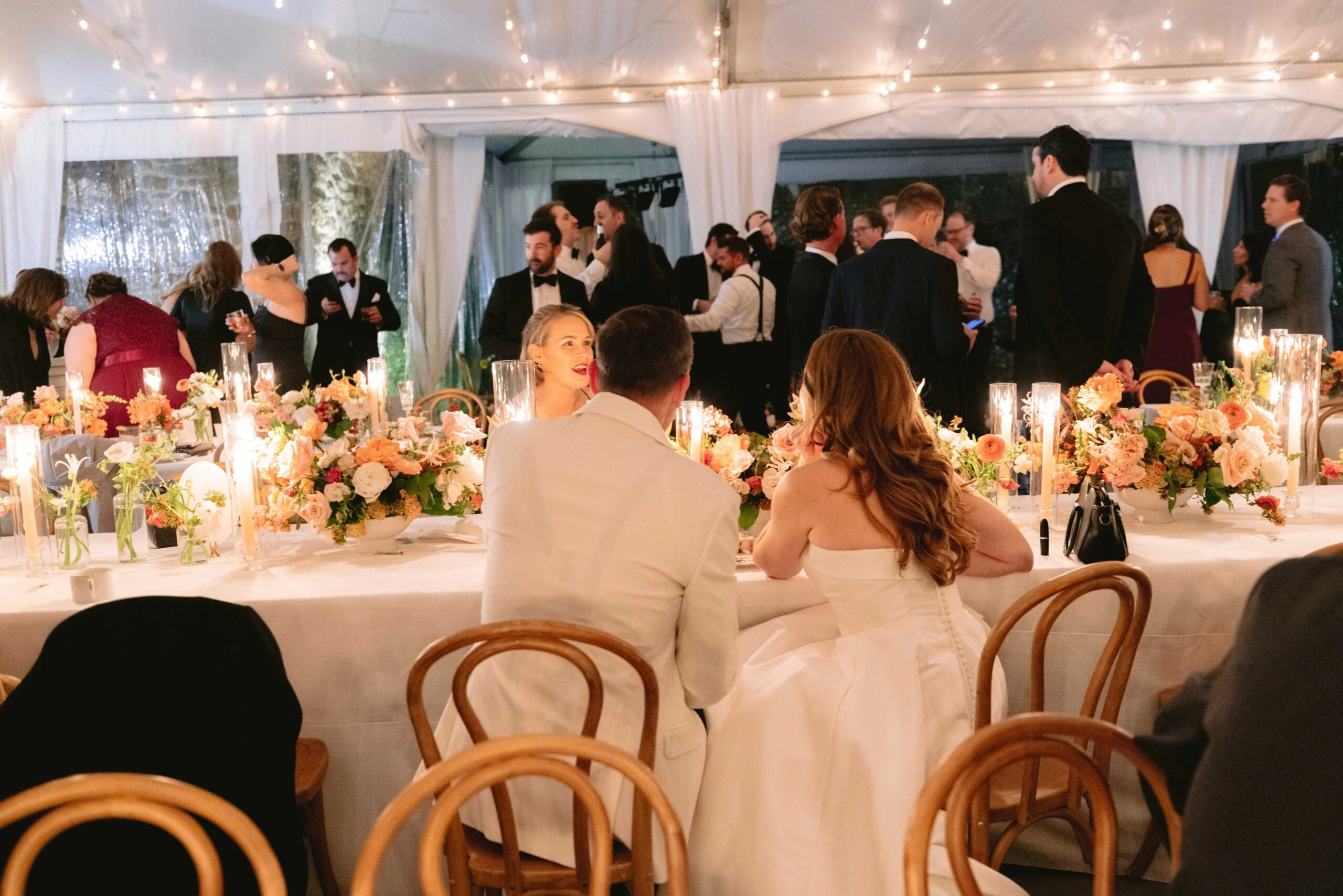 Elegant wedding reception at The Red Fox Inn & Tavern with guests enjoying dinner and celebration.