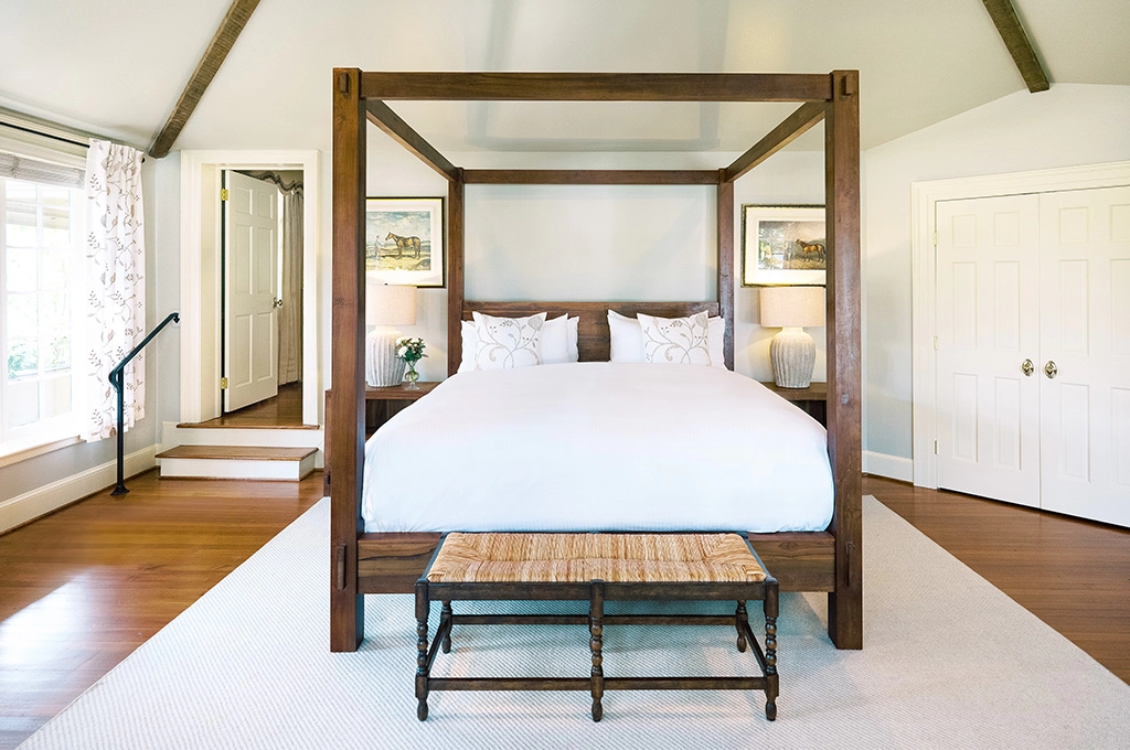 Elegant bedroom at The Red Fox Inn & Tavern in Middleburg, VA. Historic inn and tavern in Middleburg, VA, featuring charming accommodations and classic decor.