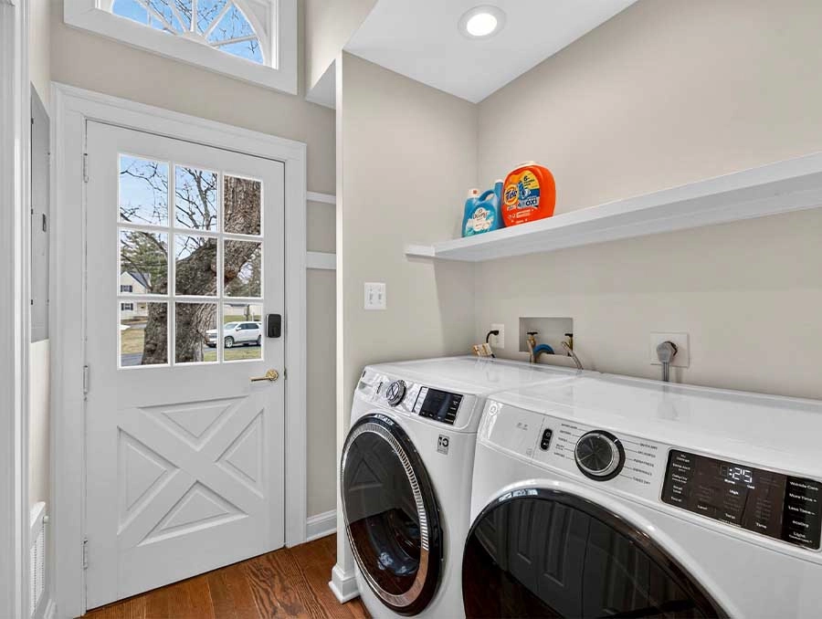 Laundry room with washer and dryer at The Red Fox Inn & Tavern.